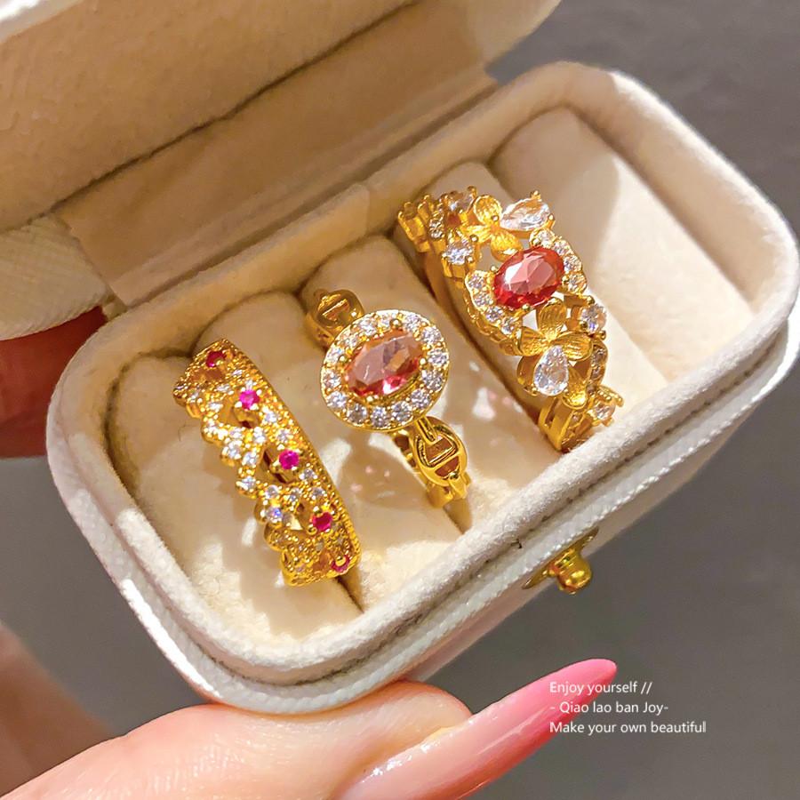 24k Gold Plated Zircon Geometric Ring With Retro Palace Style For Ladies