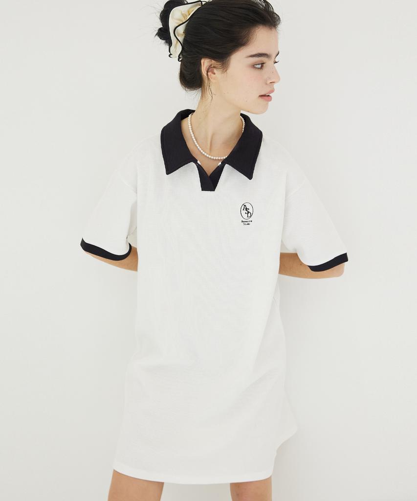 Awesome Studio Waffle Collar Contrast Dress Ivory