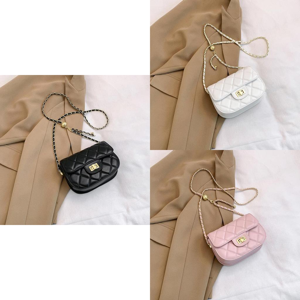 2024 New Women's Bag Casual Texture Solid Color Diamond Chain Small Bag Women's Fashion Shoulder Crossbody Small Square Bag Trendy Black