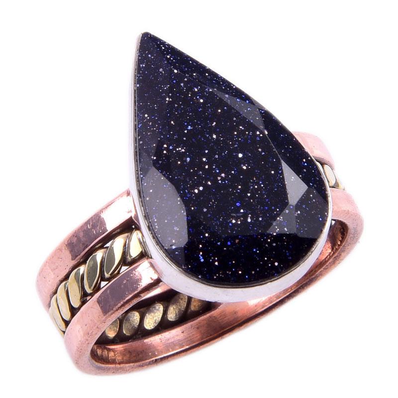 Natürlicher Blauer Sonnenstein Edelstein 925 Sterlingsilber Zweifarbiger Ring Größe 7.5 a6Y78