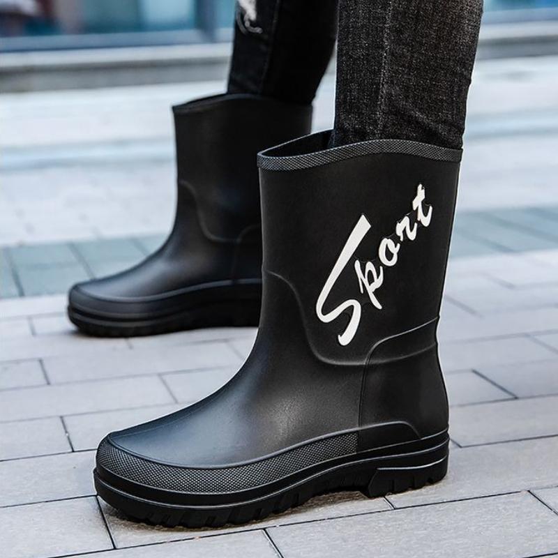 Non Slip Plus Big Size Half High Male Shoes Round Toe Fashion Wear-resistant Original Work Galoshes for City Men's Rain Boots