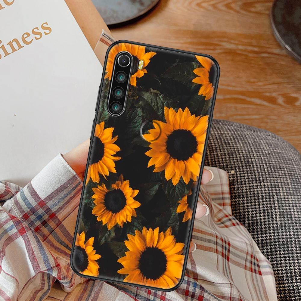 Cute&amp;nbsp;Sunflower Phone Case For Xiaomi Redmi Note 7 8 9 10 7A 8T 9A 9T 9S 10S Pro black art hoesjes fashion cover pretty shell