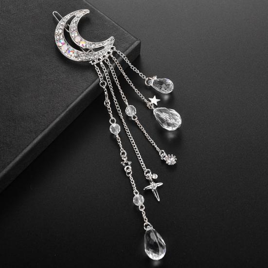 Haarnadel Haarschmuck, Stern Mond Quaste Haarspange mit Kunstkristall, Leichter Gesichtsschlankmachender Haarschmuck