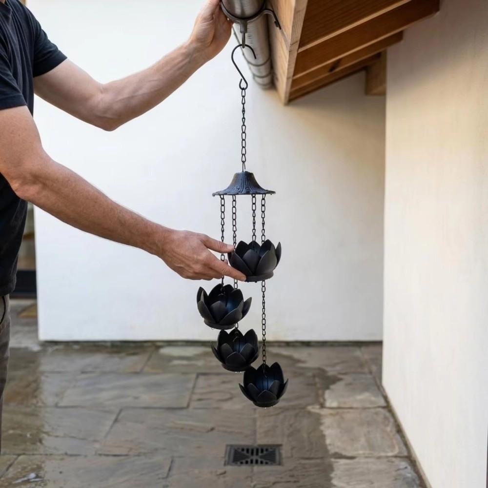 Weather-Resistant Lotus Shaped Hanging Planter Iron Multi-Tier Flower Pots Eave Rain Chain Balcony