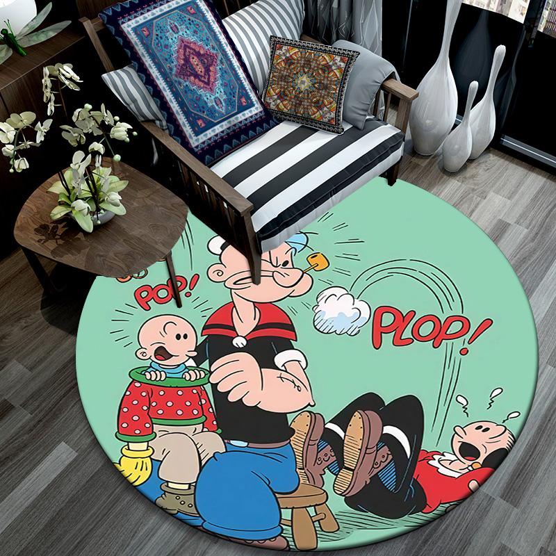Popeye the Sailor3 Round Area Rug,Carpet Rug for Living Room Bedroom Sofa Playroom Decor,Non-slip Floor Mat