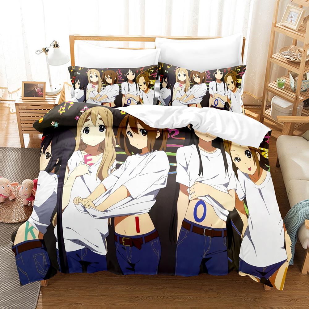 K ON Light Music Club Bedding Set 3PCS Anime Girl Band Guitar Drum Keyboard Character Print Duvet Cover All Sizes Customizable