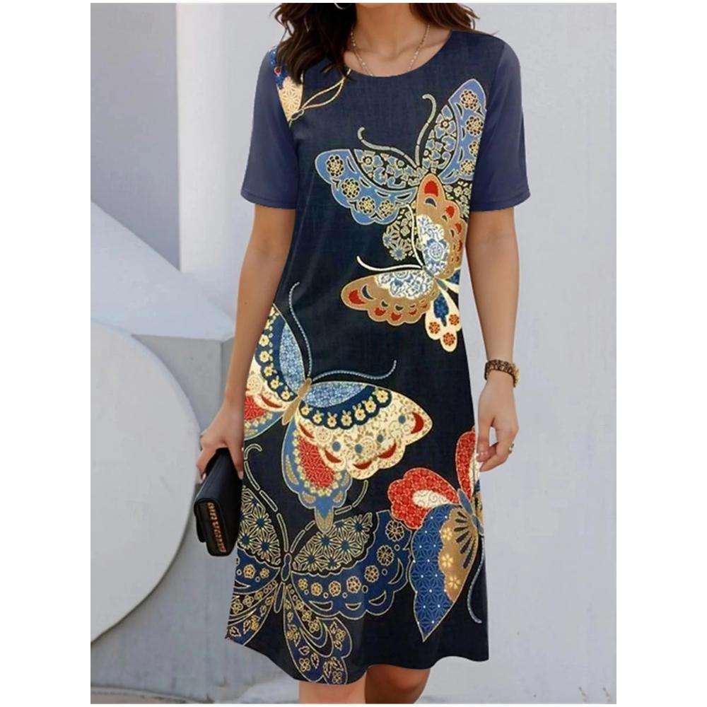 Color Conflict Women's Dress Short-sleeved Dress 3d Floral Print Party Street Wear Elegant Pullover Summer Casual Loose Dress