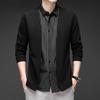 Wool Mulberry Silk Business Casual Fake Two-Piece Knit Shirt Shirt Collar, Long-Sleeve Middle-Aged Jacket, Knit Cardigan