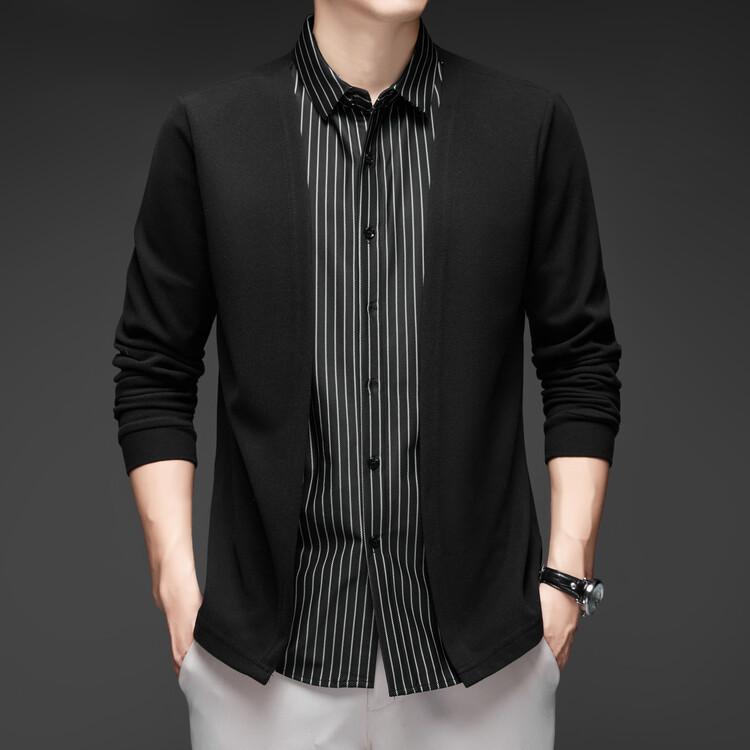 Wool Mulberry Silk Business Casual Fake Two-Piece Knit Shirt Shirt Collar, Long-Sleeve Middle-Aged Jacket, Knit Cardigan