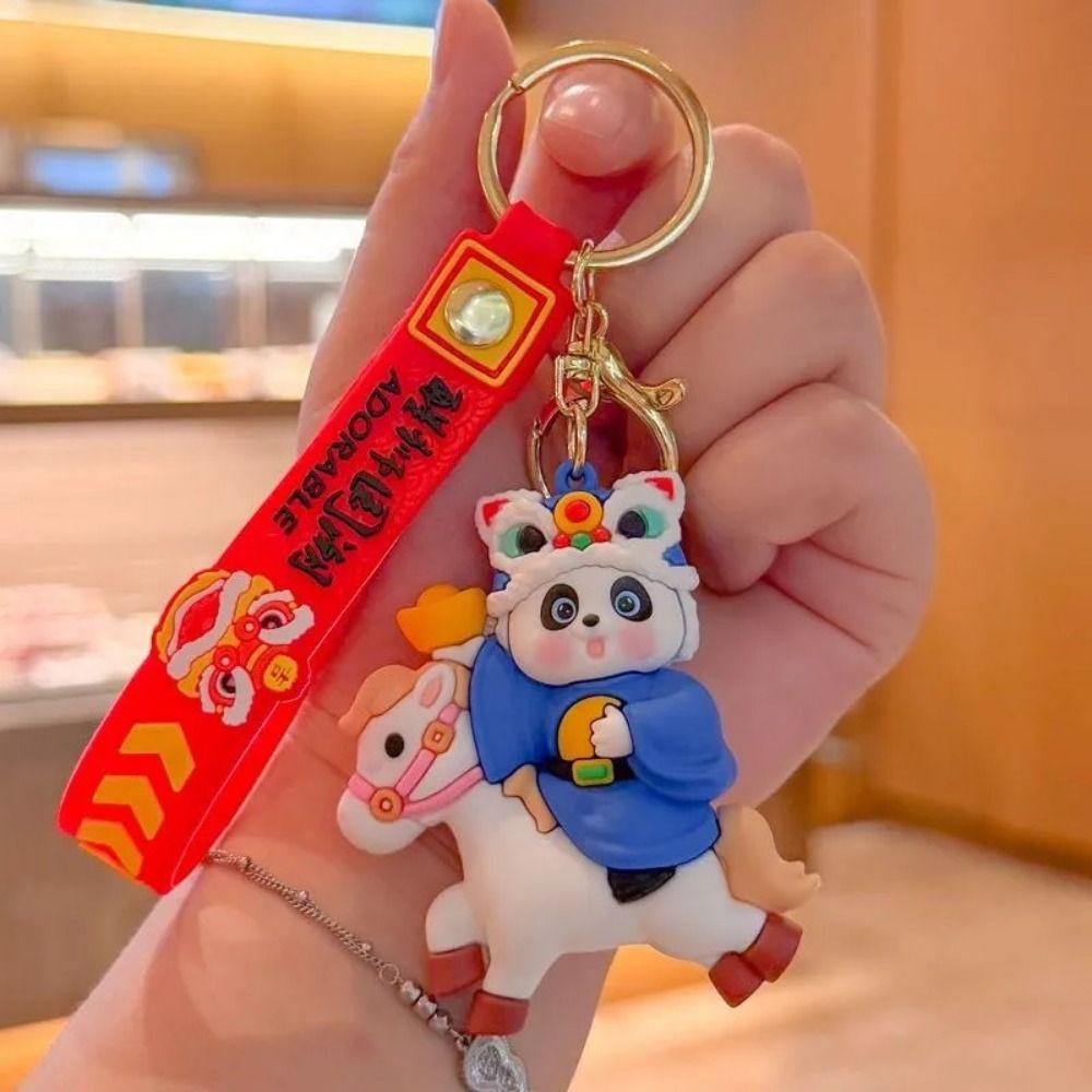Cute Panda Keychain Pendant Chinese Style Lion Dance Keyring  Pony Pendant Gift