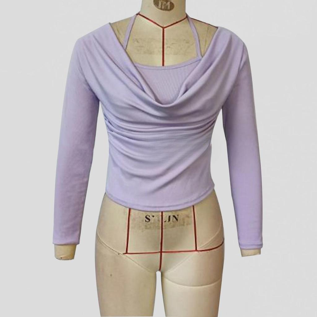 Frühlingsferien Zweifache U-Boot-Ausschnitt Schlankmachende Hottie Neckholder Langarm Damen-T-Shirts