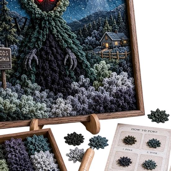 Zestaw do Artystycznego Wciskania Tkanin 3D DIY, Kreatywny Zestaw Rękodzieła, Projekty Leśne Fantasy Zwierzęta Zestaw do Prasowania dla Dorosłych Początkujących,
