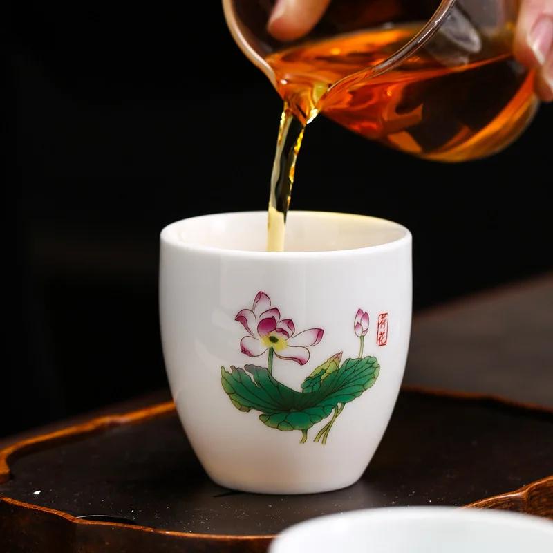 4pcs White Porcelain Teacup 145ml High-capacity Hand-Painted Ceramic Tea Bowl Travel Meditation Cup Chinese Tea Set