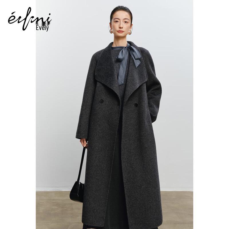 

Универсальное шерстяное двубортное пальто Eifini средней длины с поясом M