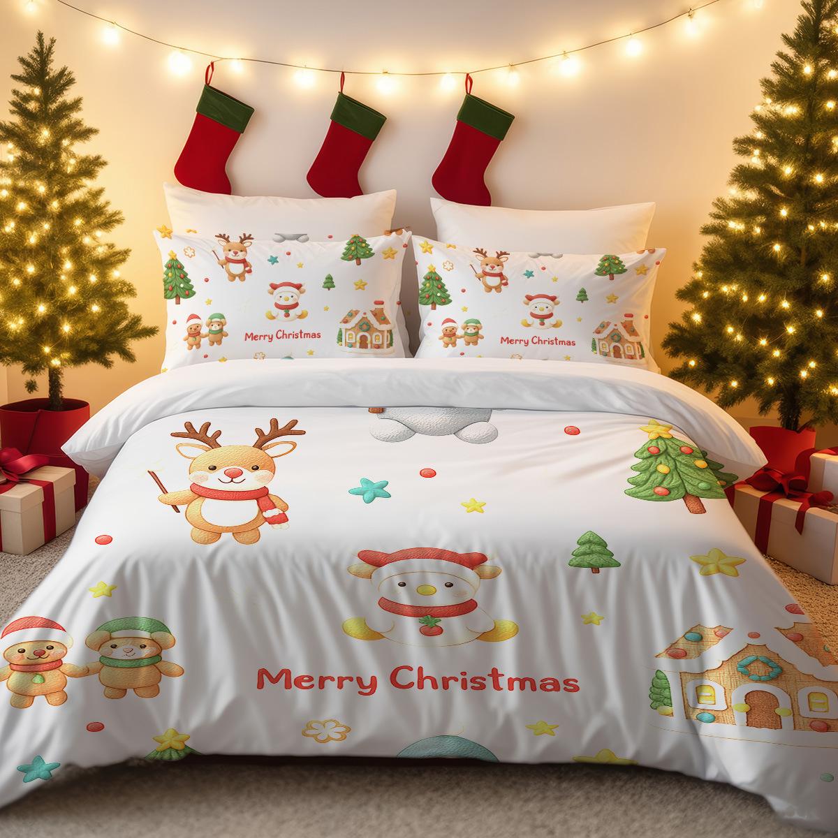 

Рождественский трехпредметный комплект для кровати Снеговик 3D цифровая печать Наволочка Пододеяльник 3-предметный комплект 135x200