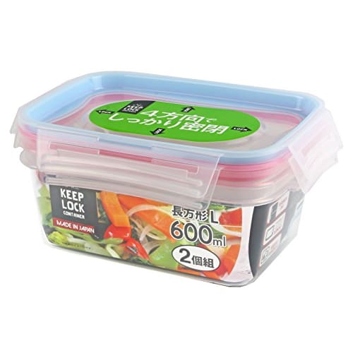 PEARL METAL Easy-to-Wash Storage Containers, Rectangular, Large, Set of 2, Microwave-Safe, New Keep Lock, Made In Japan, Clear, Large Size, HB-1430