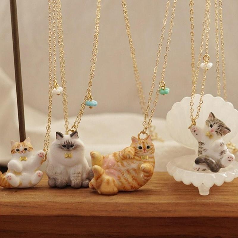 Vintage Cute Cartoon Cat Pendant Necklace For Women Retro  Jewelry Gifts