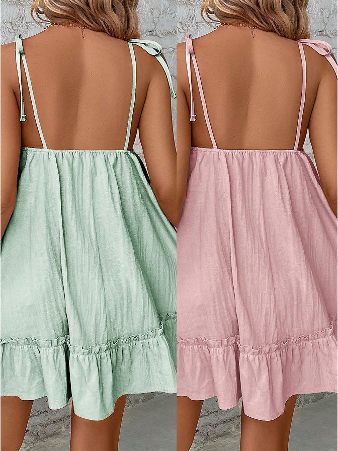 European and American Summer Spaghetti Strap Sleeveless Ruffle Knee-Length Dress