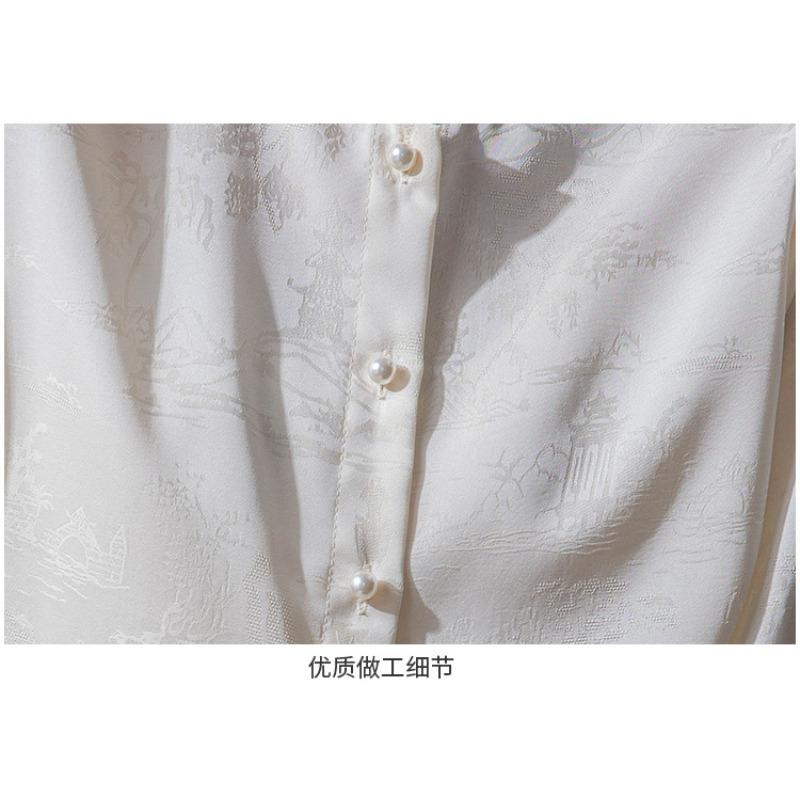 Jacquard Standing Collar Shirt for Women Spring and Autumn Niche Vintage French Layering Top
