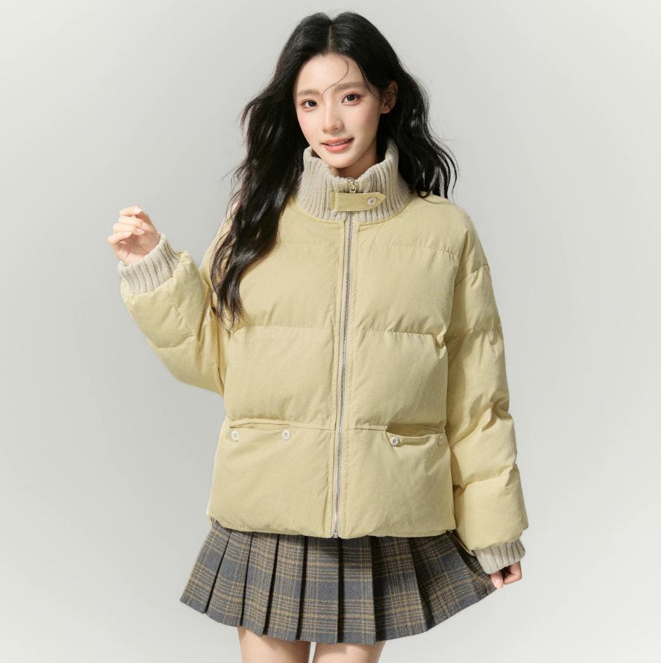 Milk yellow stand-up collar cotton-padded clothes for women's winter new loose and thickened warm cotton-padded clothes, bread clothes, cotton-padded
