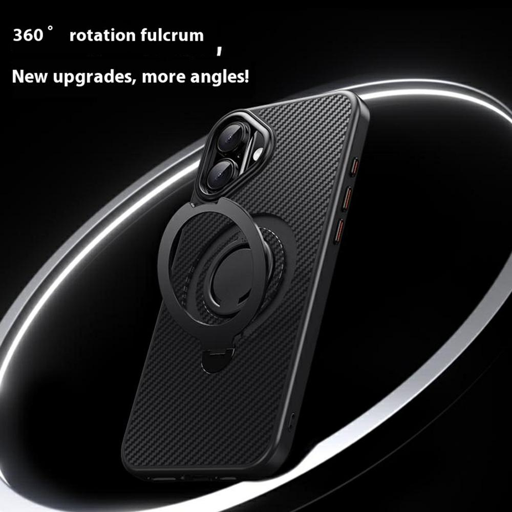 Für iPhone 16 Plus Hülle Kompatibel mit MagSafe Ständer Carbonfaser Textur PC+TPU Rückseite mit Silikonring