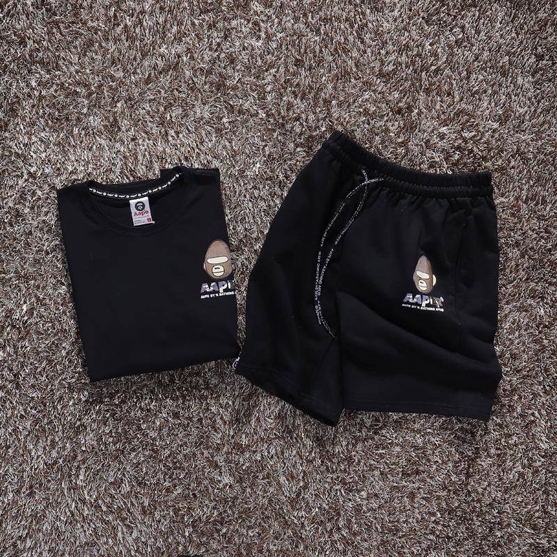 Ape Head Men's & Women's Trendy 2-Piece Set: Loose Fit Five-Point Shorts & Short-Sleeve T-Shirt