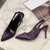 Women's Pointed Head Shallow Mouth Rivet Metal Buckle A Line with Anti-slip Wear-resistant High Heels