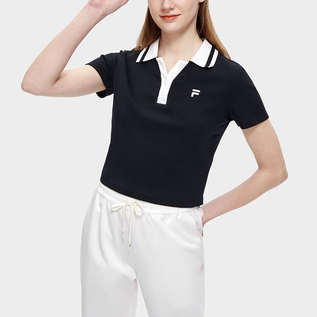Fila Fusion Color Block Sports Slim Fit Short Sleeve Polo Shirt Women Tops Deep-Black T11W323111ABK