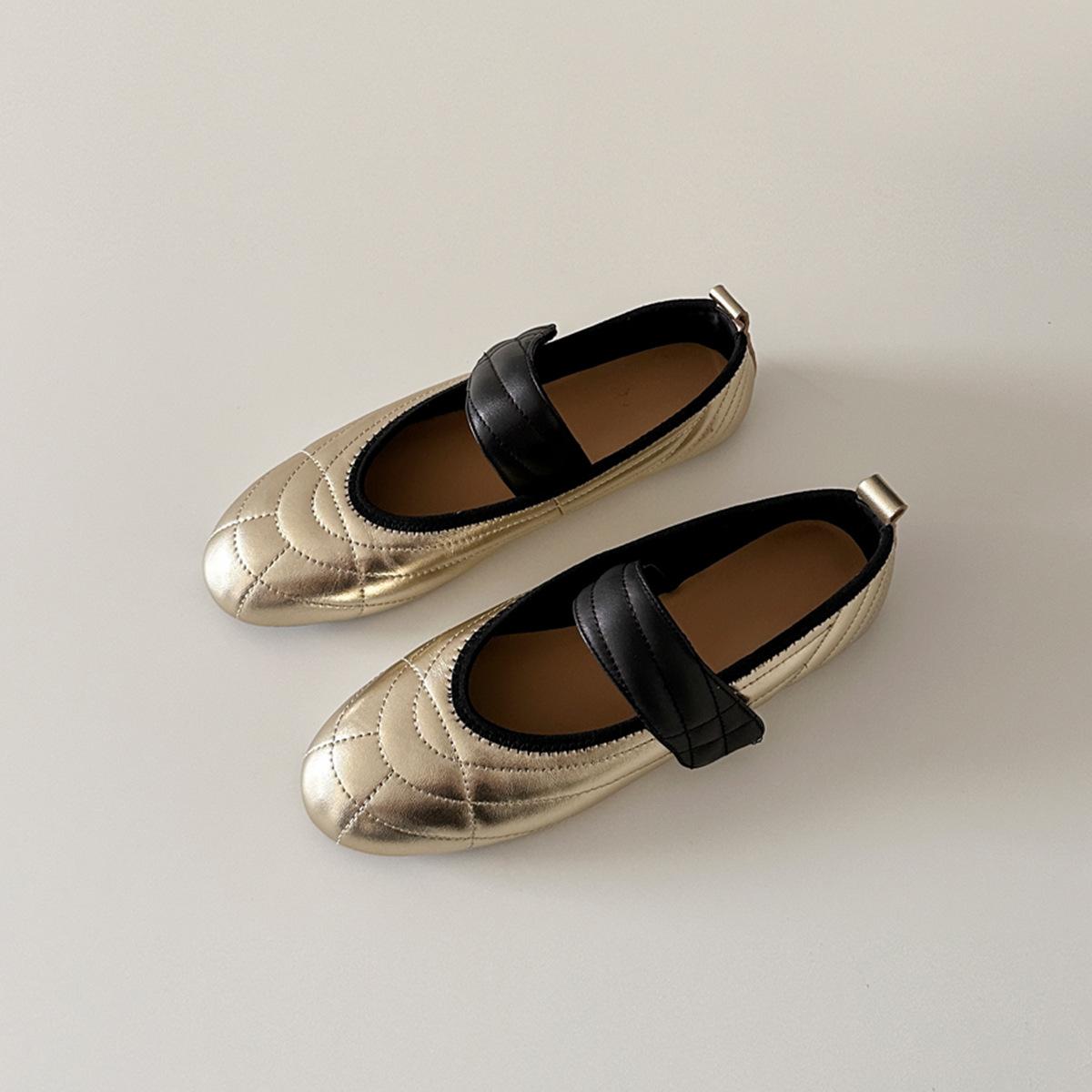 

2025 autumn new French retro round head ballet shoes Mary Jane shoes flat single shoes women s Velcro small leather shoes 40
