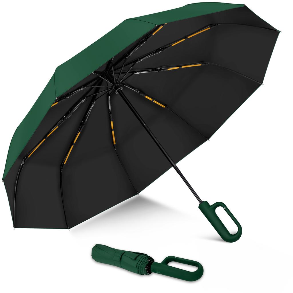 W pełni automatyczny składany parasol podróżny z uchwytem haczykowym, osłoną przeciwsłoneczną i ochroną UV, wodoodporny, z zapięciem na kółko