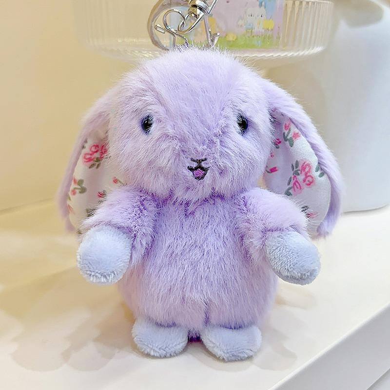 Hanging Rustic Ear Rabbit Plush Pendant With Broken Flowers Inside Ears For Gift