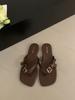 Fashion French Style Retro Belt Buckle Design Flip Flops for Women 2025 Summer Open Toes Comfortable Fashion Slippers Beach Flat Sandals