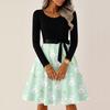 Women's Casual Fashion R-neck Long Sleeved Retro Christmas Print Retro Dress