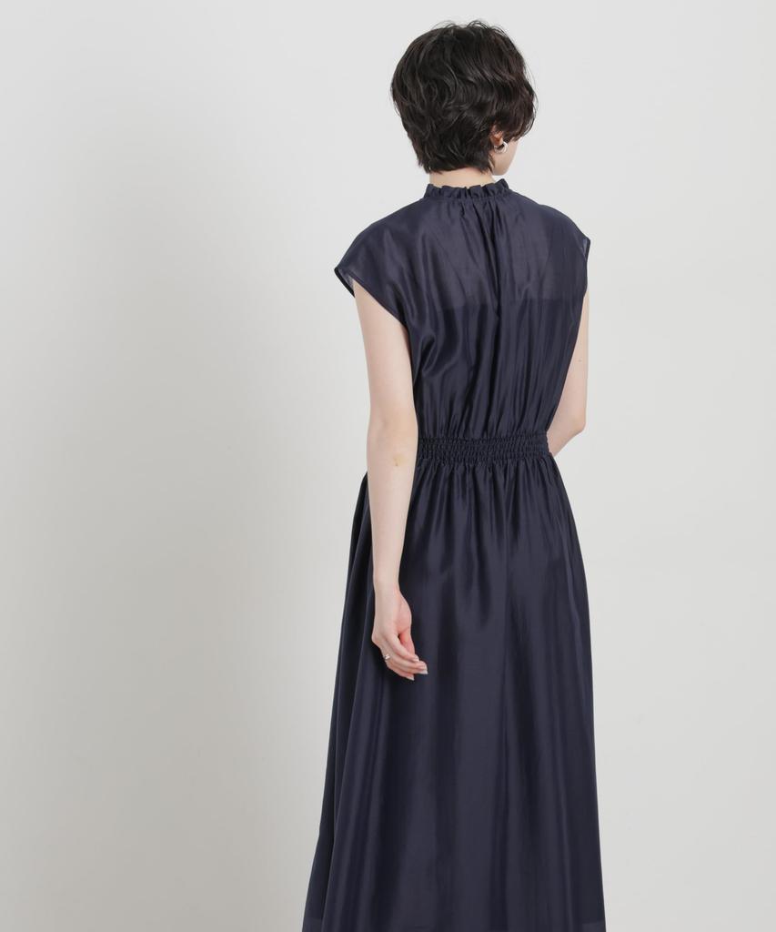 Sheer Satin Frill Collar Shirring M [Nano Universe] Dress, Women's 120, Navy, 669-6219306