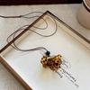 Gradient Leopard Print Pendant Necklace - Retro Leather Cord Sweater Chain for Women