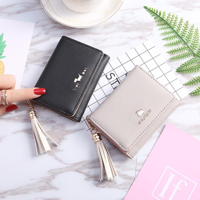 Cute Women Wallet Leather Card Holder Mini Tassel Small Wallet Coin Purse Female Girls Card Case Short Multi-card Pocket Wallet
