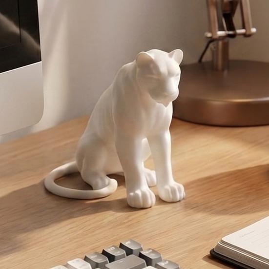 Panther Figurine 3D Printed Black White Wildlife Figure Collectible Animal Sculpture for Home Office Desk Decor