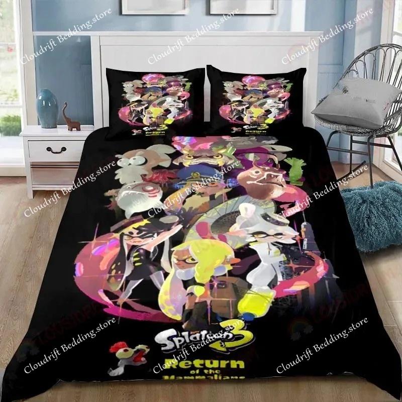 Cartoon game S-Splatoon Duvet Cover Pillowcase Bedding Set Adult Boys Girls Bedroom Decoration Children Gift Single Double Size