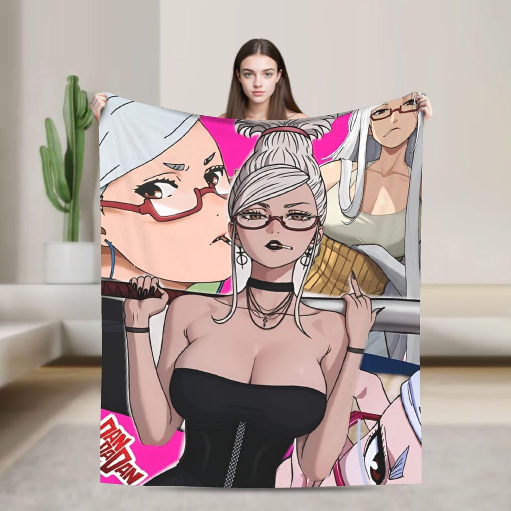 Turbo Granny Dandadan Anime Blanket Street Trend Plush Throw Blanket For Living Room Airplane Travel Flannel Bedspread Bed Cover
