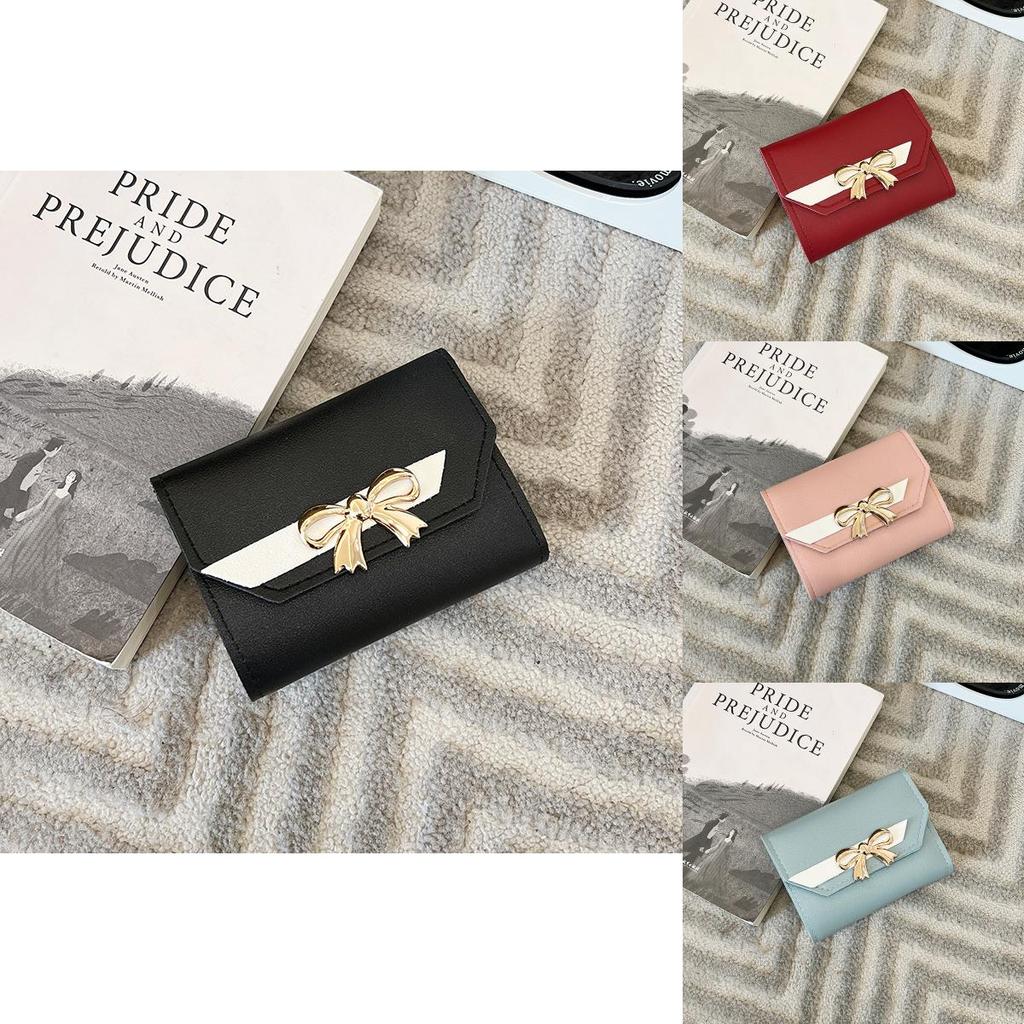 Simple Color Blocked Gold Bow Decoration For Women Casual Coin Purse For Daily Use