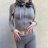 Autumn Y2K Sports Spice Girls Millennial Knitted Hooded High Waist Suit