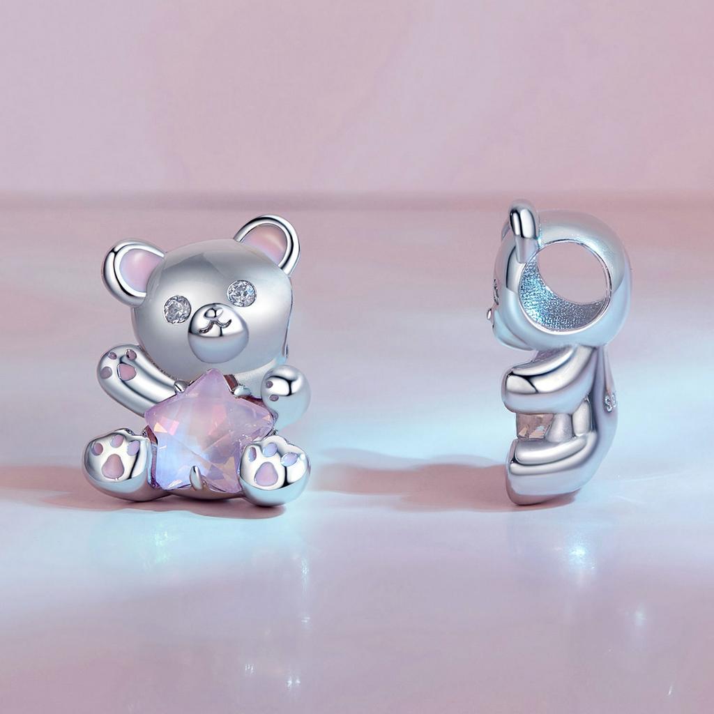 WOSTU 925 Sterling Silver Love Bear Charm Star Pendant Heart Bead Fit Original Necklace DIY Bracelet Wedding Party Jewelry Gift