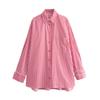 Z Home 1116 Summer New European and American Casual Versatile Lapel Edge Cuffs Loose Striped Shirt 1711111