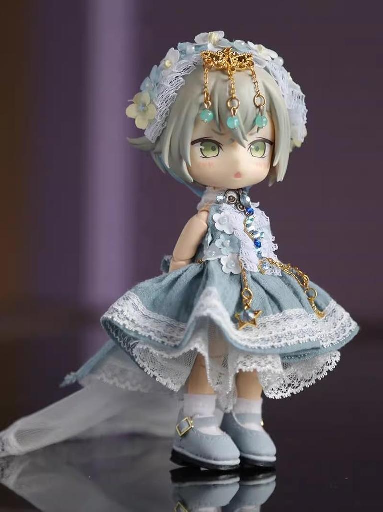 Obitsu 11 OB11 Size Outfit Set for Obitsu Dolls (11cm Body), Princess Dress, Lolita Style, Cute, 5-Piece Set (Blue Gray)