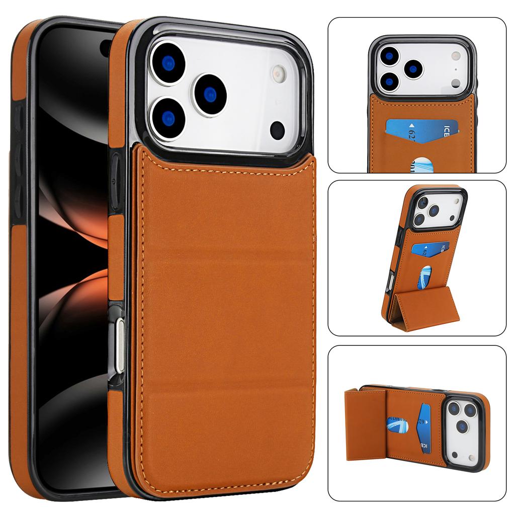 Phone Case for iPhone 17 Pro Max Air 16e 16 15 Plus 14 13 Mini 12 11 Pro XR XS Max Card Holder Invisible Bracket Leather Shell