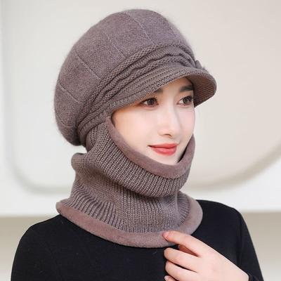 Winter Wool Hat One-piece Hat Women's Scarf Cycling Warm Face Knitted Hat Cold