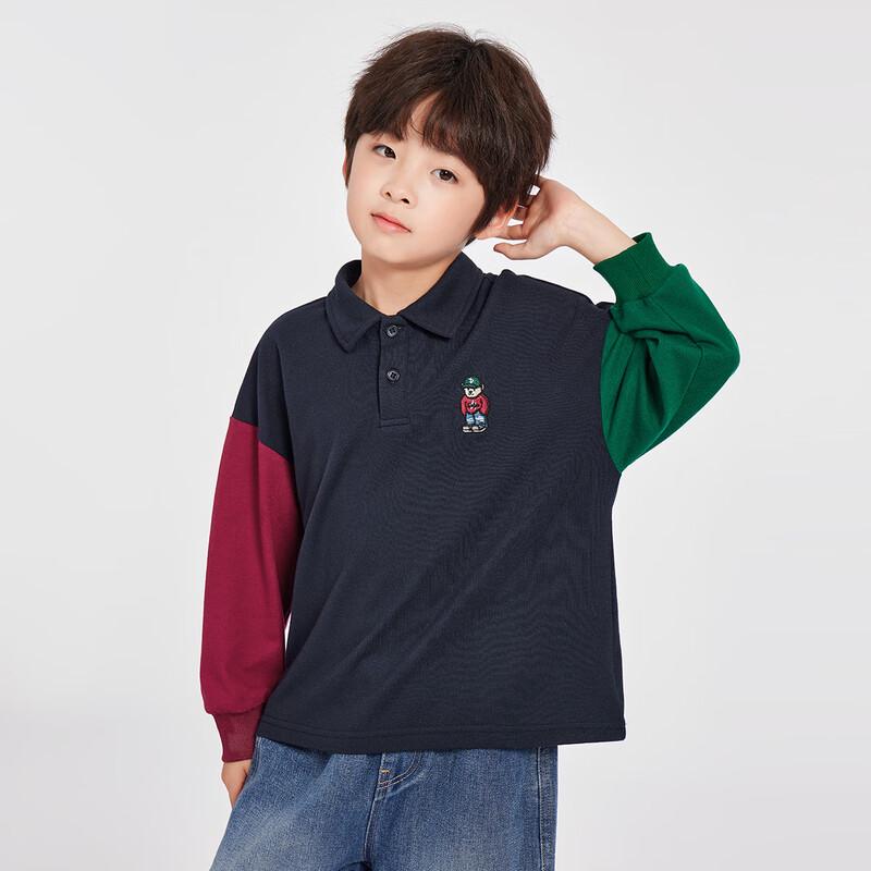 Boys' Colorblock Long-Sleeve Polo Shirt with Pocket Bear Design