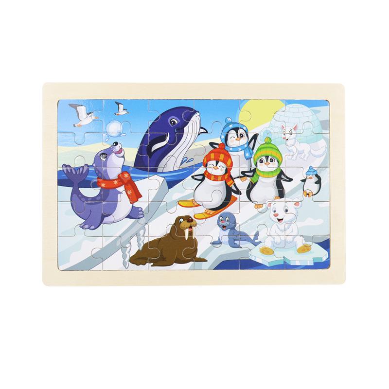 Wooden Animal Cartoon Jigsaw Puzzle Board - 30, 60, 98, 120-piece Toy for Early Childhood Education