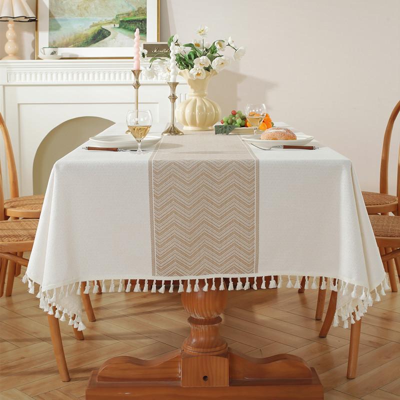 Coffee Color Polyester Jacquard Retro Flower Rhombus Fringed Tablecloth Coffee Table Dining Table Cloth Cover Towel