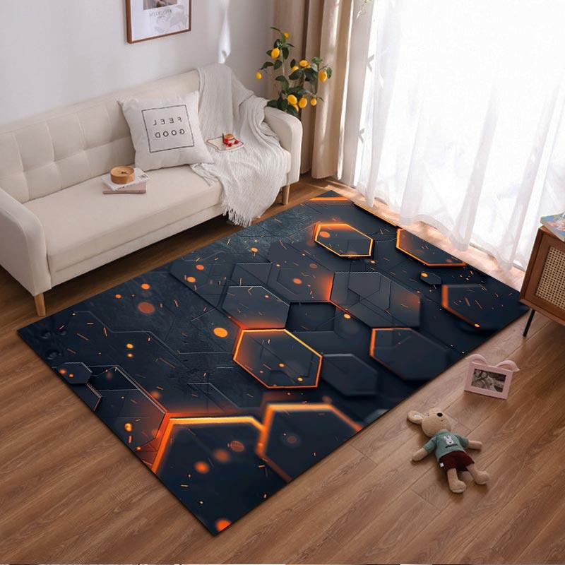 

Geometric Hexagon Pattern Carpet with Glowing Orange Design, Dark Style Suitable for use as an anti-slip for living room bedroom sofas 40x60cm( 15x23in )